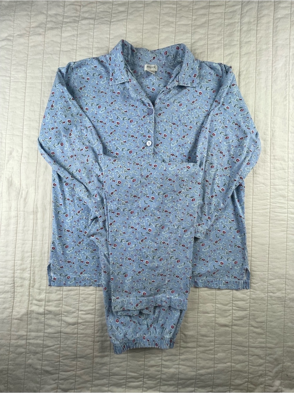 Nordstrom Light Blue Cotton Floral Long-Sleeve Pajama Set medium